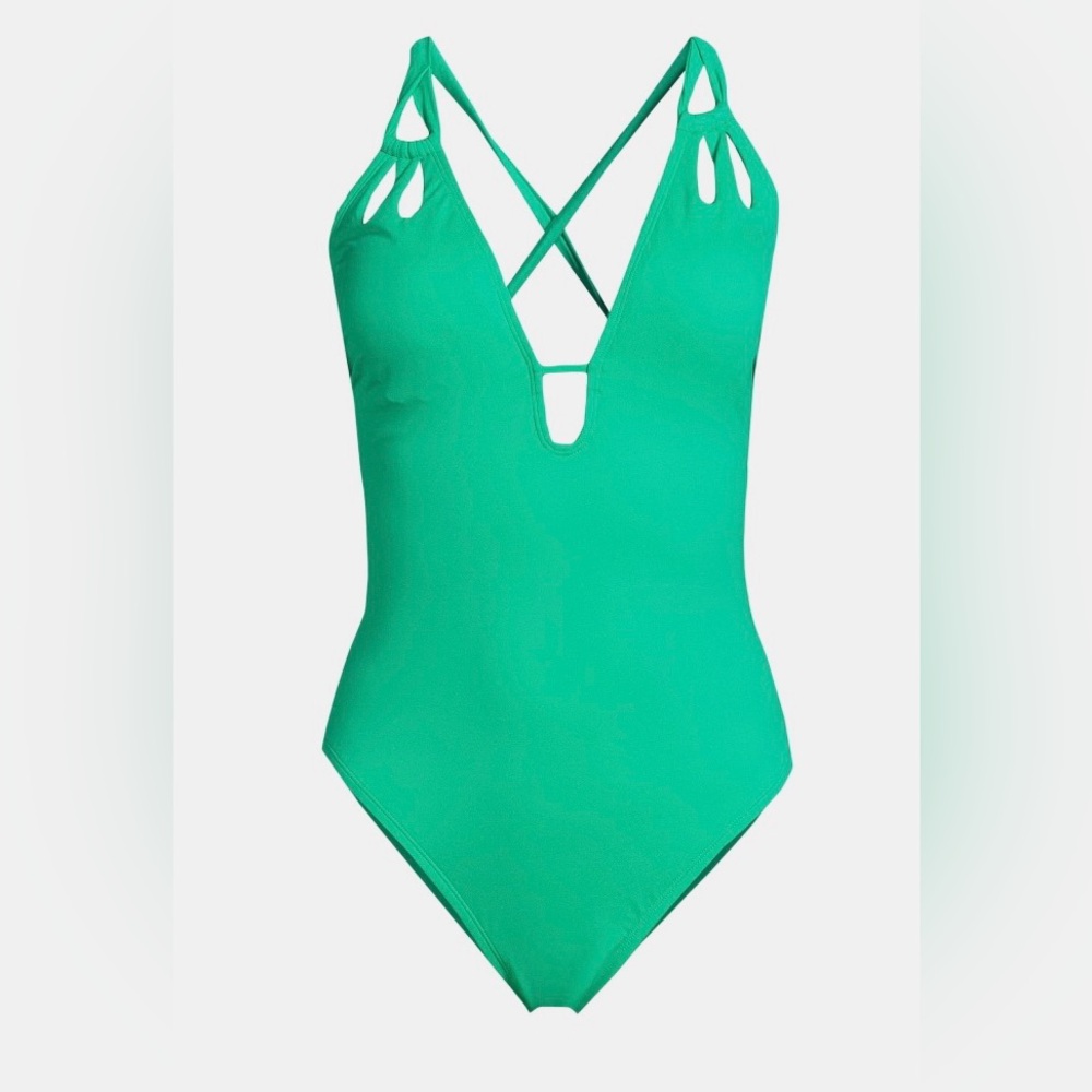 NEW Time and True Jade Green Strappy One piece Swimsuit sz L